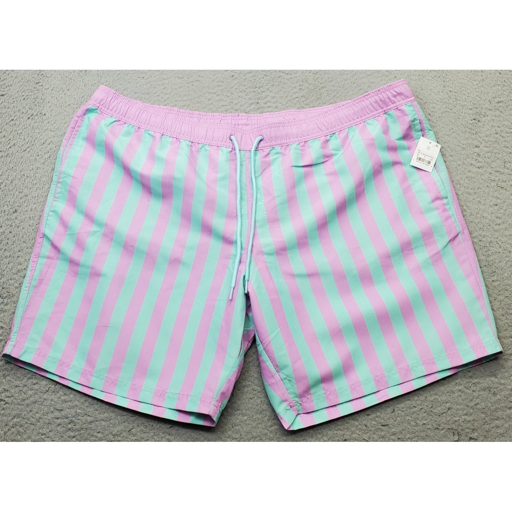 Mad Engine‎ Trunk Shorts Mens XXL Multi Swimwear Striped Mesh Lined Drawstring